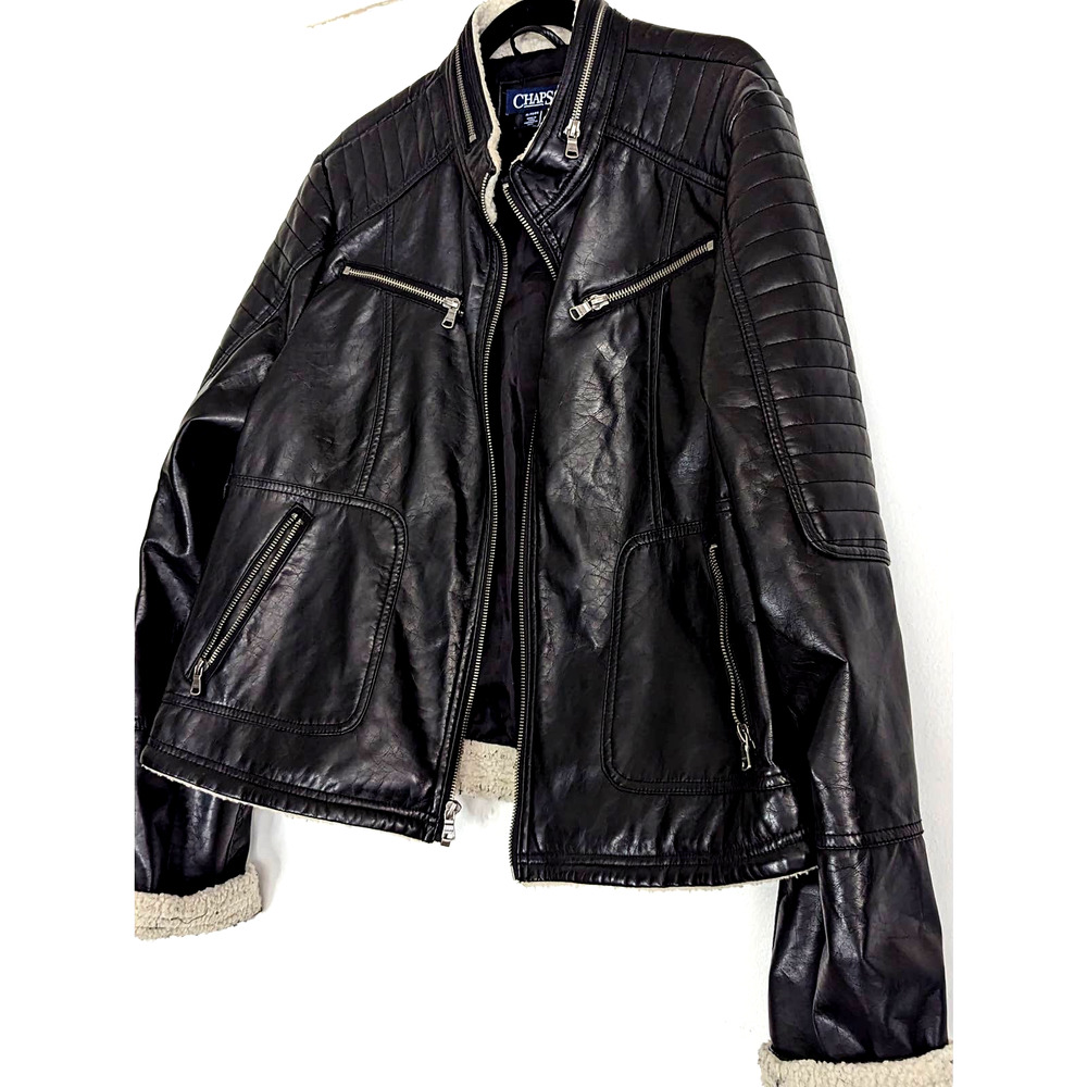 Chaps Black Faux Leather Moto Womens Jacket XL - Picture 2 of 8